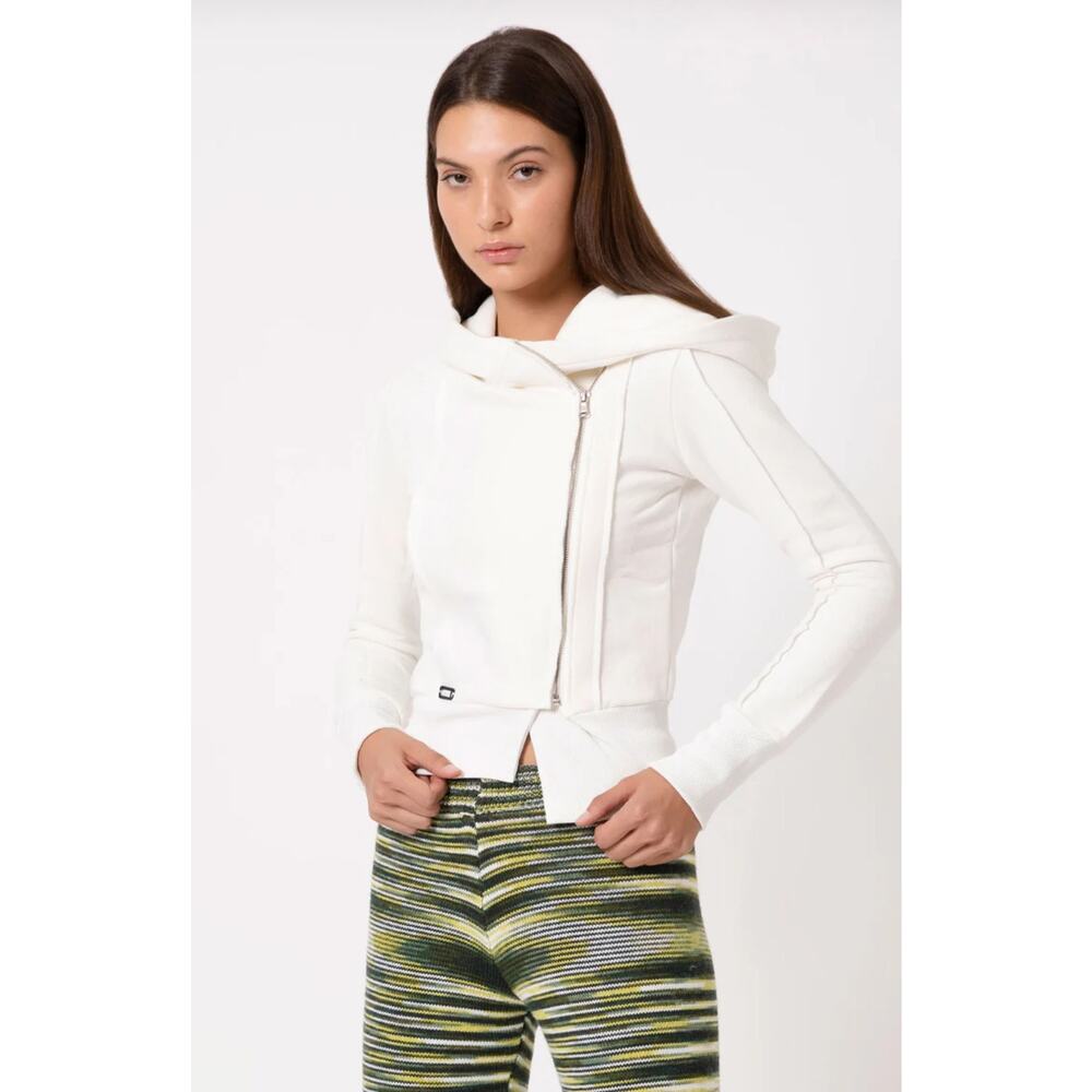 VDR ViaDelleRose cream colored zip up hooded sweatshirt. #4291 Size Medium